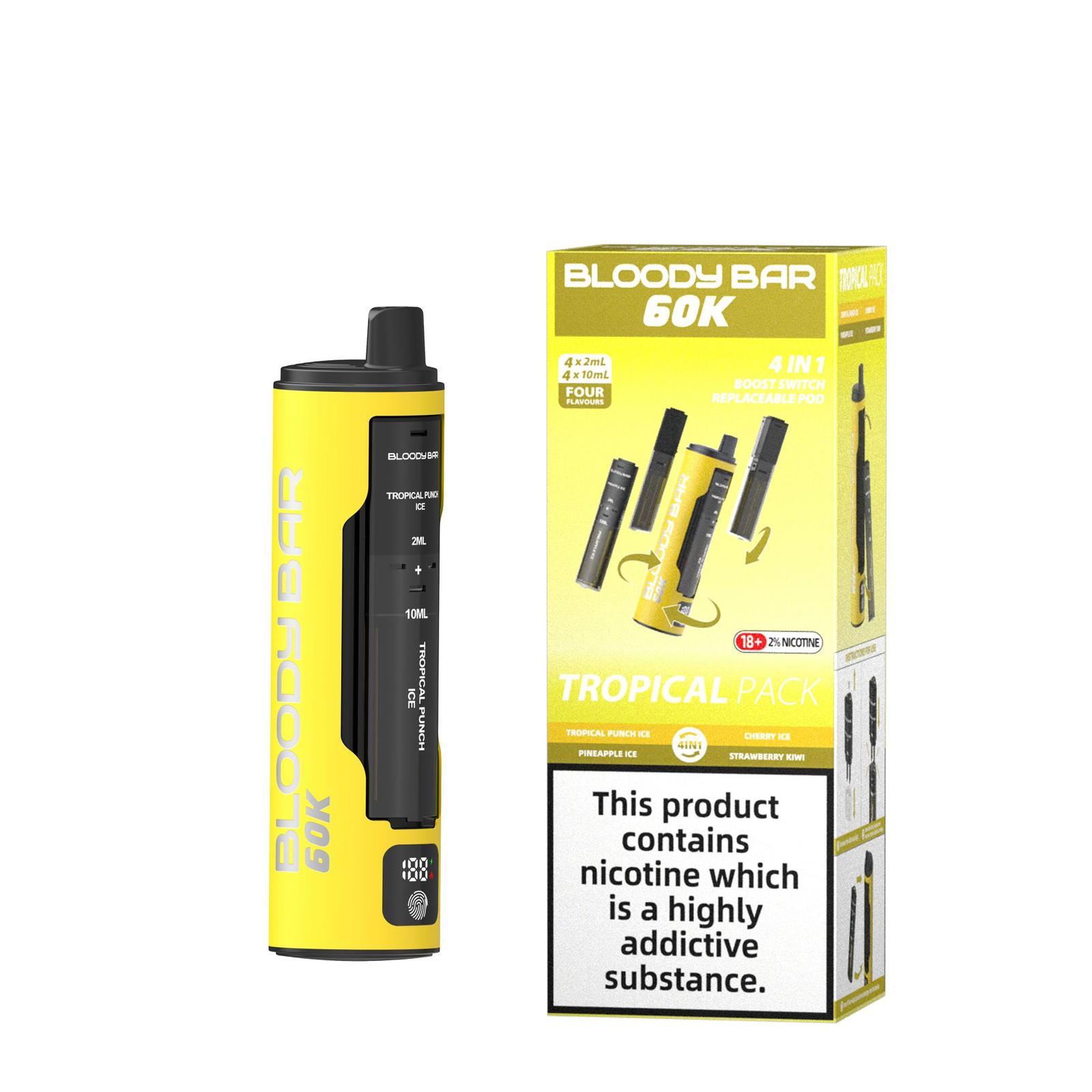 Bloody Bar 60k Prefilled 4 In 1 Pod Vape Kit Box of 5 - Tropical Punch Ice/Pineapple Ice/Cherry Ice/Strawberry Kiwi