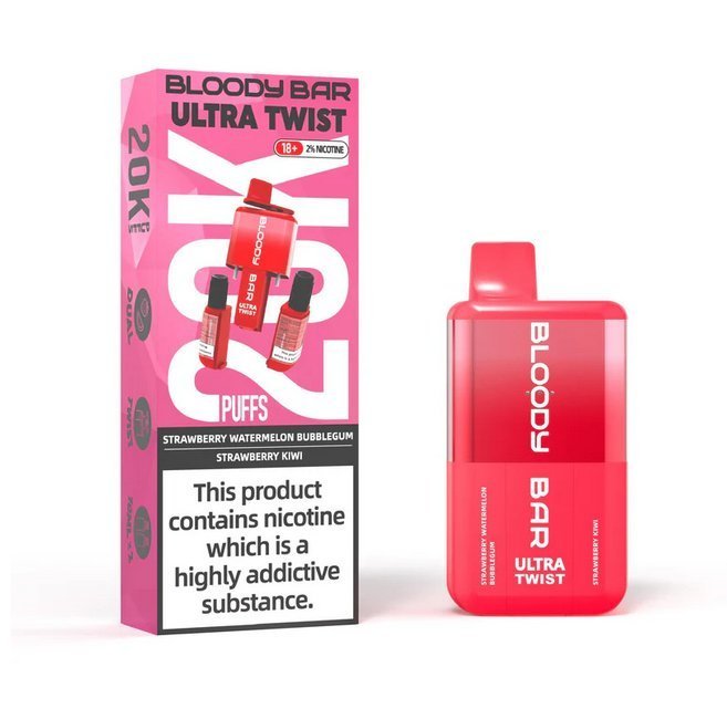 Bloody Bar Ultra Twist 20000 Puffs Disposable Vape - Box of 5 - Strawberry Watermelon Bubblegum/Strawberry Kiwi