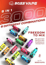 Boss Vape 3000 Prefilled Vape Box of 5 | 8 in 1 Edition - Berry Edition