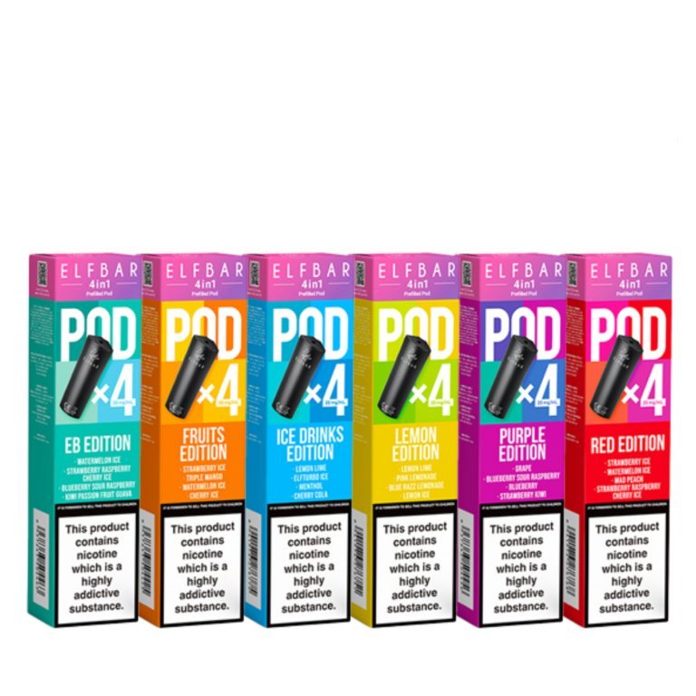 Elf Bar 4 - In - 1 Prefilled Replacement Pods - Box of 10 - Mint & Tobacco Edition