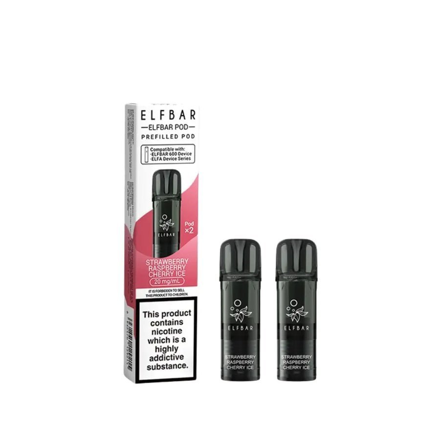 Elf Bar 600 Prefilled Replacement Pods - Pack of 10 - Strawberry Raspberry Cherry Ice
