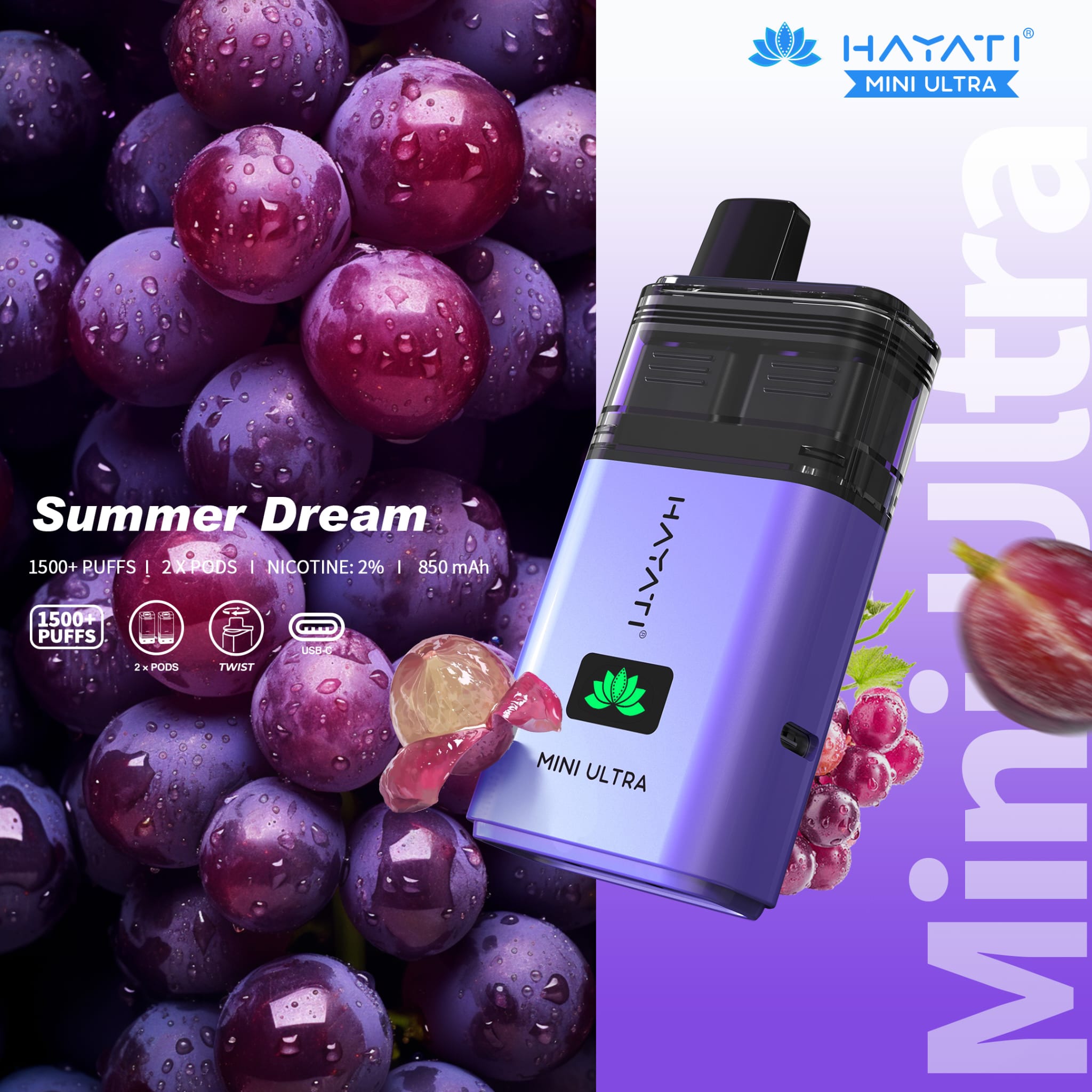 Hayati Mini Ultra 1500 Disposable Vape - Box of 5 - Summer Dream