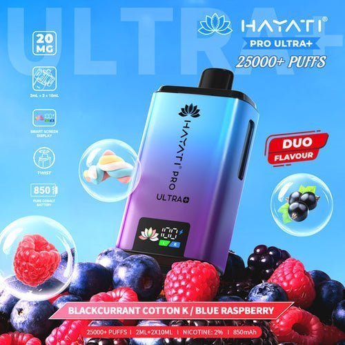 Hayati Pro Ultra Plus 25k Puffs Prefilled Vape Kit Box of 5 - Blackcurrant Cotton Candy / Blue Raspberry