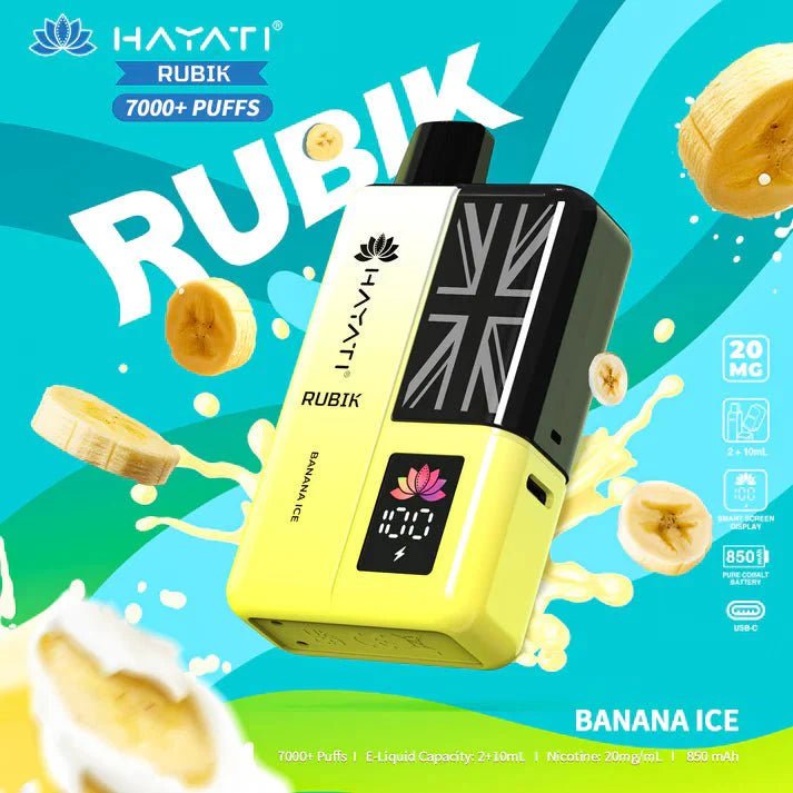 Hayati Rubik 7000 Puffs Prefilled Pod Vape Kit - Pack of 5 - Banana Ice