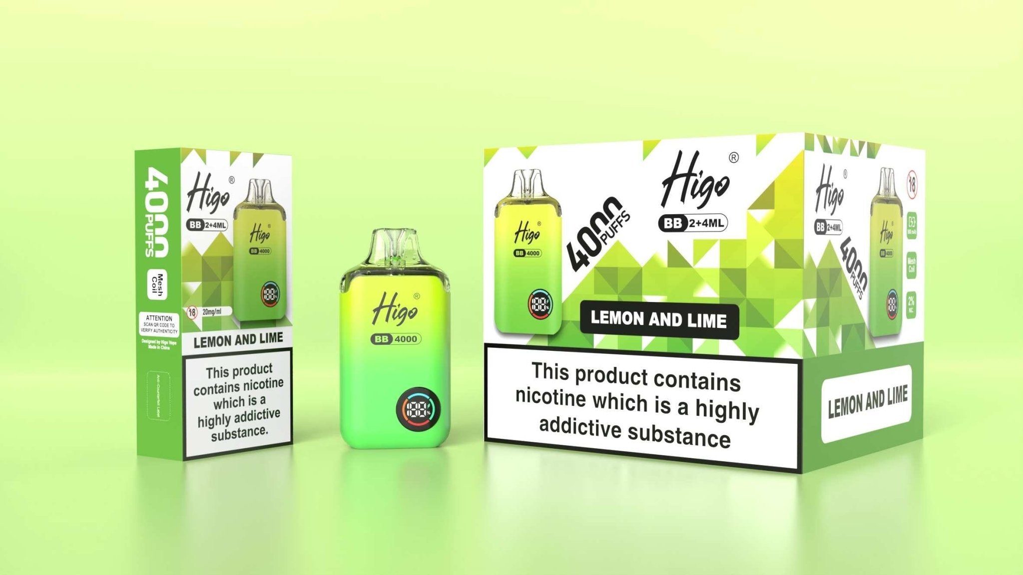 Higo BB 4000 Prefilled Pod Vape Kit Box of 5 - Lemon & Lime