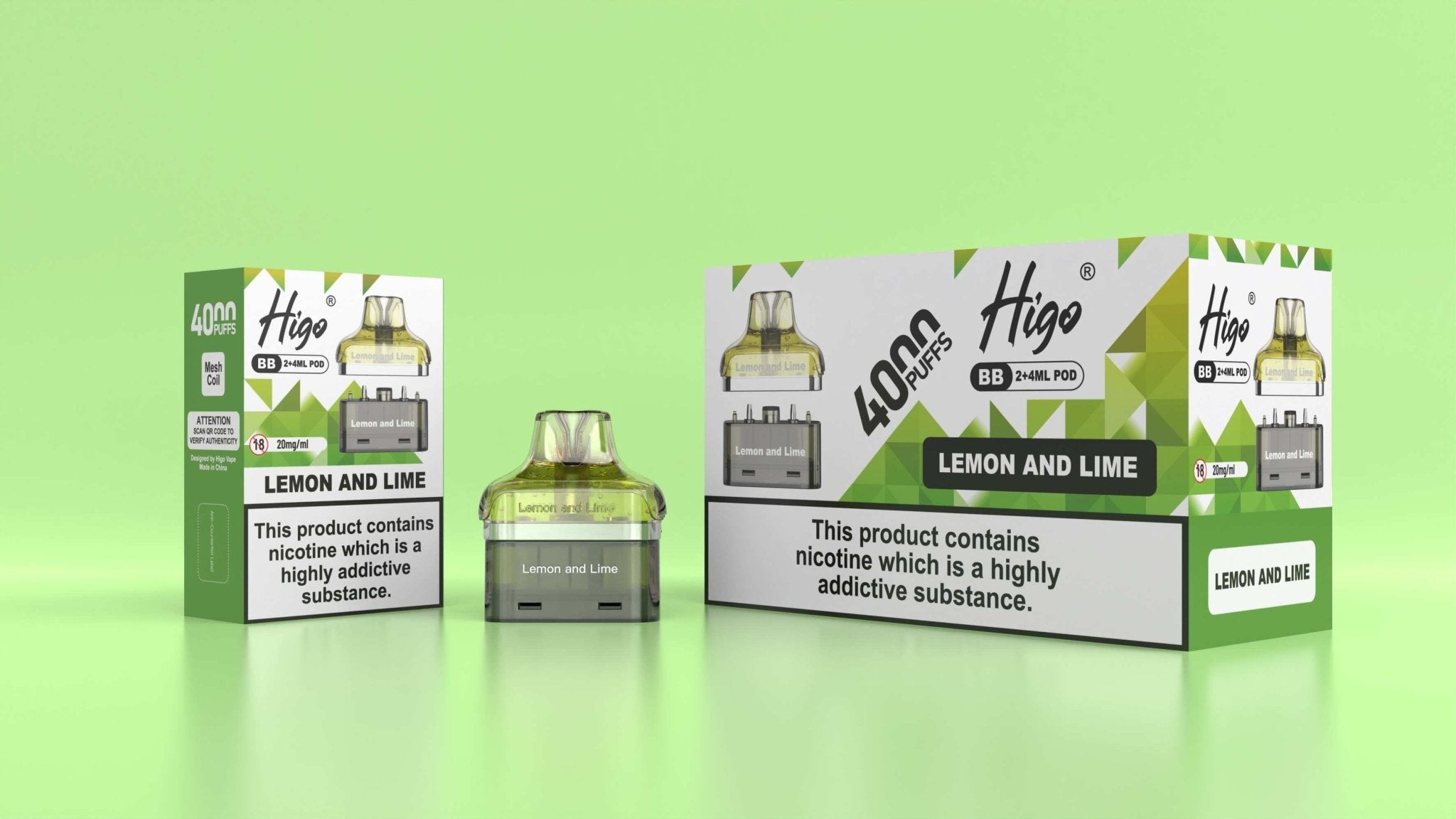 Higo BB 4000 Replacement Pods Pack of 5 - Lemon & Lime