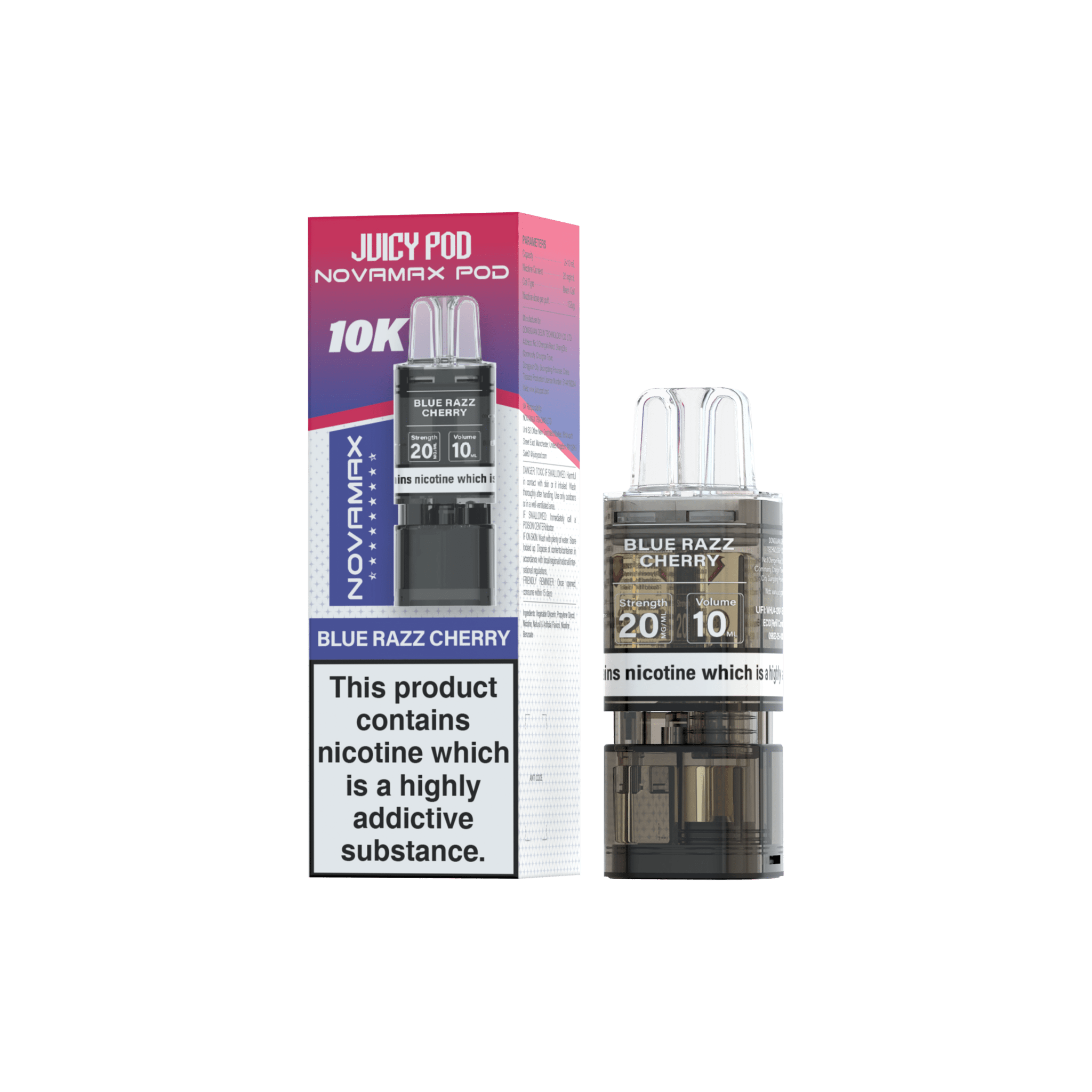 Juicy Pod Novamax 10k Replacement Pods - 10 pack - Blue Razz Cherry