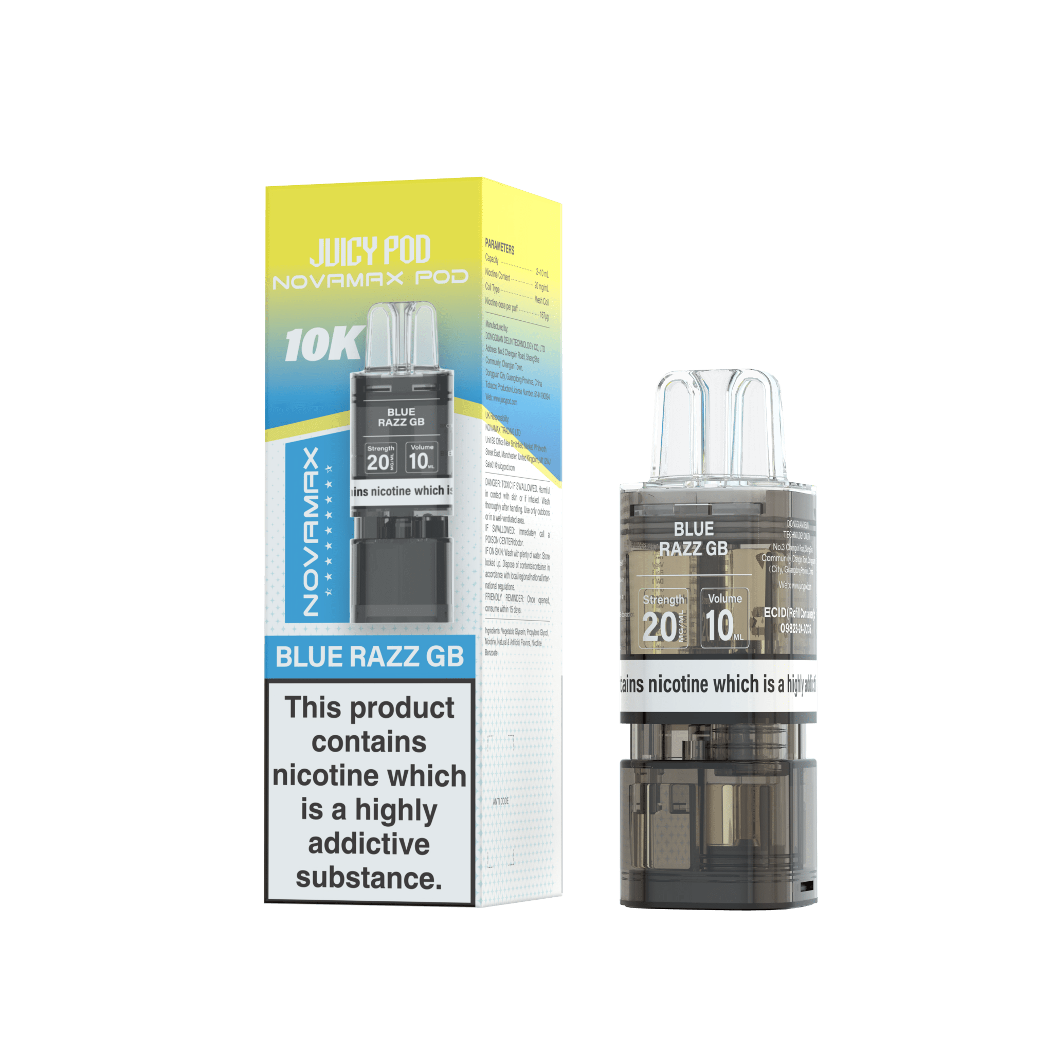 Juicy Pod Novamax 10k Replacement Pods - 10 pack - Blue Razz GB
