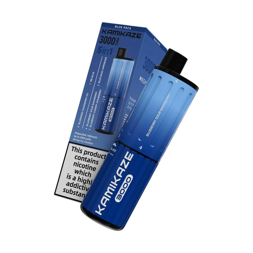 Kamikaze 3000 Puffs 5 in 1 Twist Prefilled Vape Box of 5 - Blue Pack ( 5 in 1 Edition )