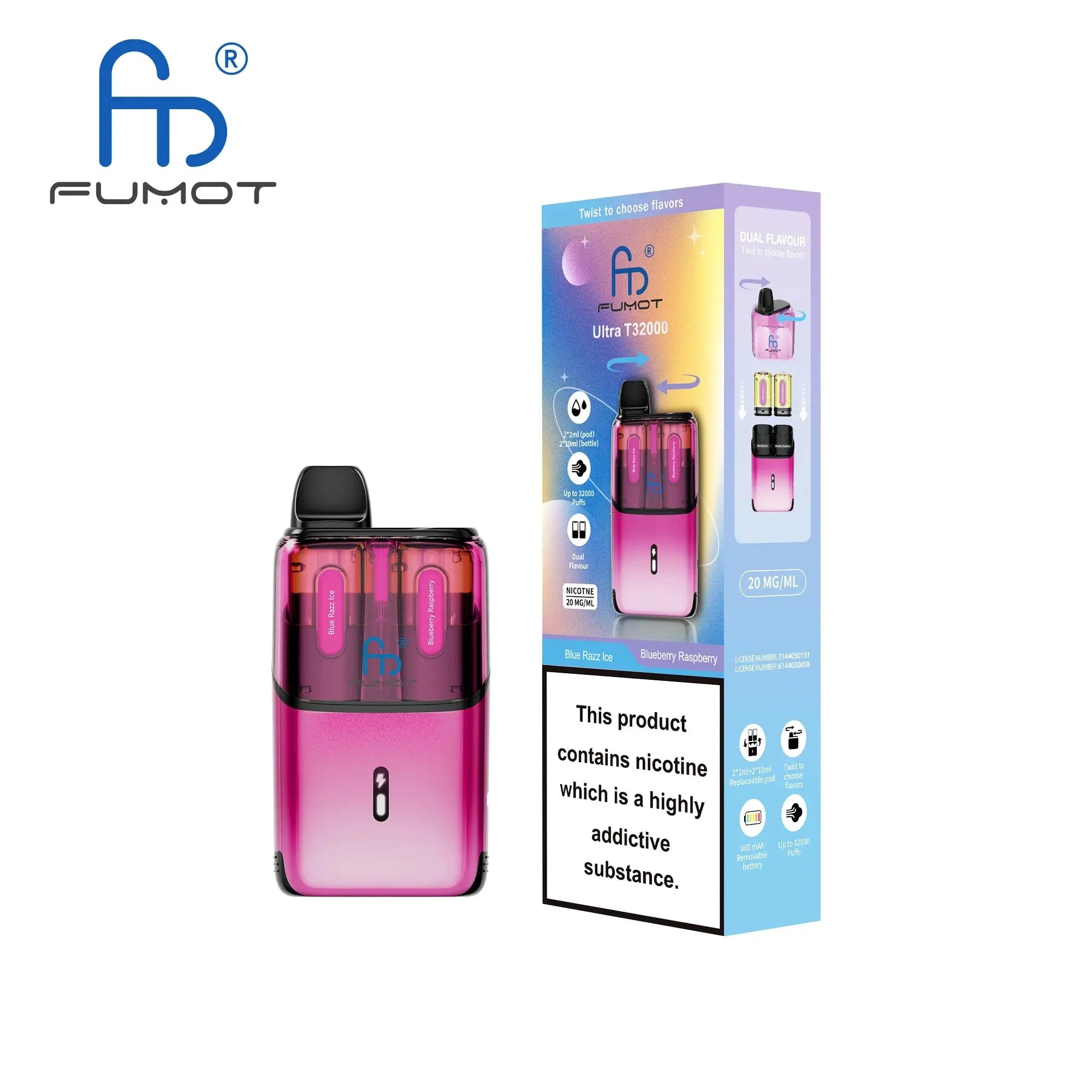RandM Fumot T32000 Ultra Prefilled Pod Kit Pack of 5 - Blue Razz Ice / Blueberry Raspberry