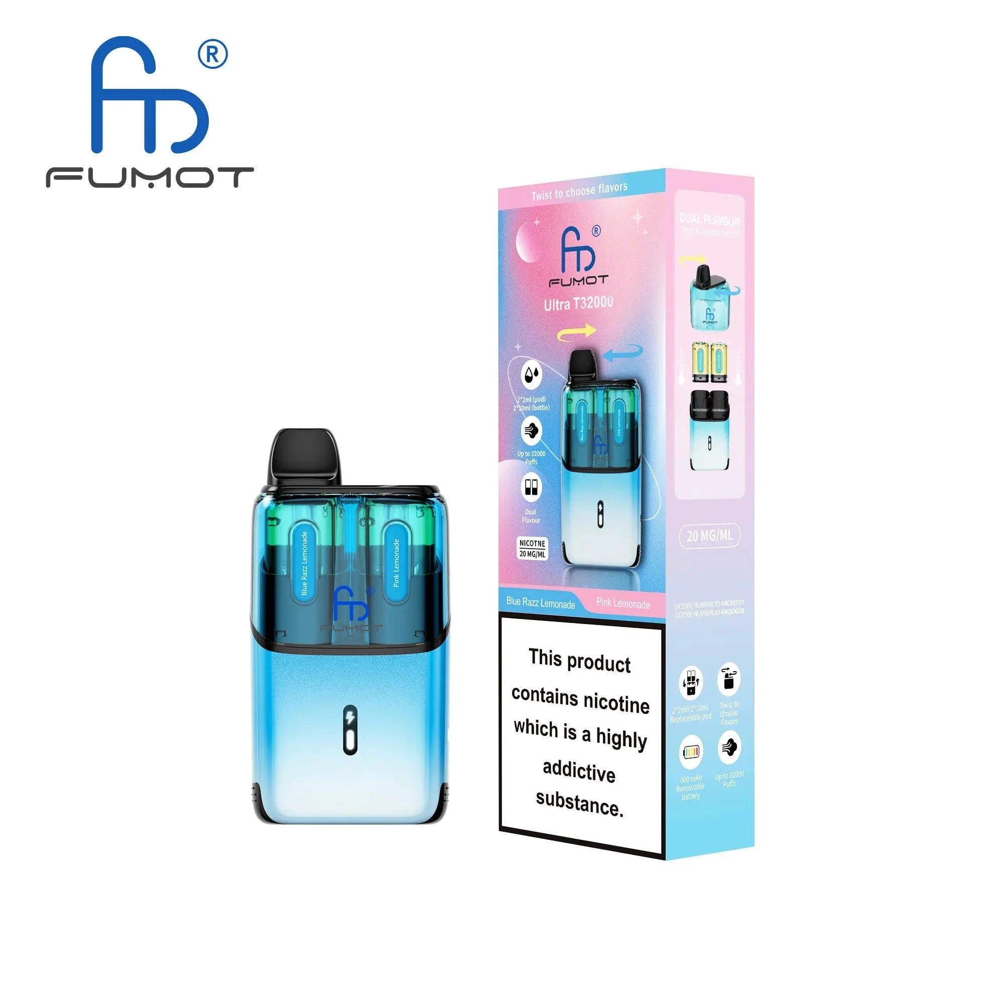 RandM Fumot T32000 Ultra Prefilled Pod Kit Pack of 5 - Blue Razz Lemonade / Pink Lemonade