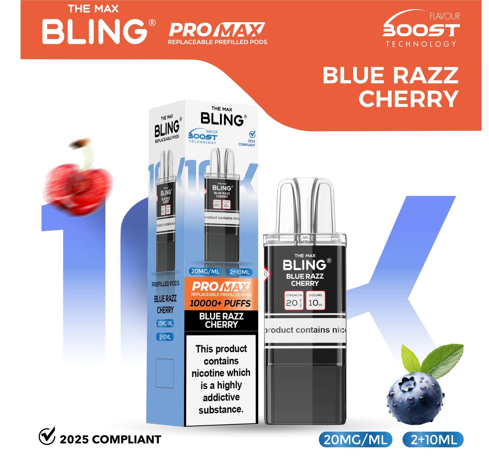 The Bling 10k Pro Max Replacement Pods (BOX OF 5) - Blue Razz Cherry